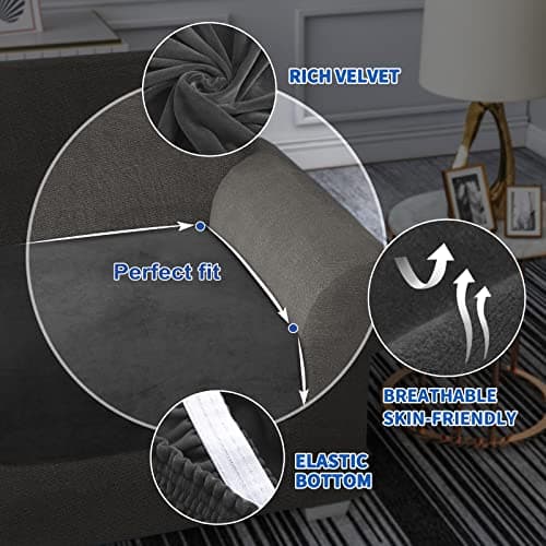 MAXIJIN Velvet Chaise Cover for L Shaped Sofa with Elastic Bottom (Gray)