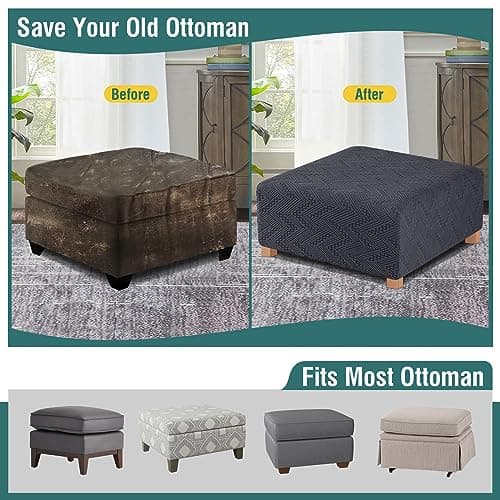 Ruaozz 3 Seater Sofa Cover + Square Ottoman Cover in Dark Grey