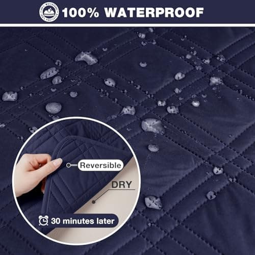 TAOCOCO Waterproof L-Shaped Sectional Sofa Covers, Large Gray, Reversible, Pet & Kids Protection — Navy Blue