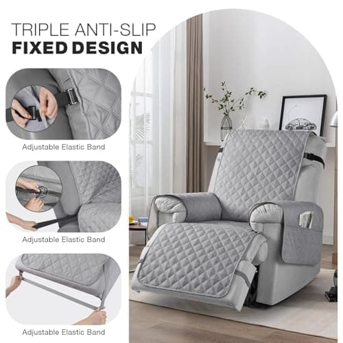TAOCOCO Large Recliner Seat Cover, Light Gray, Non-Slip & Pet-Friendly