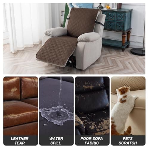 Waterproof Recliner Chair Covers, Non-Slip Pet Protector, Kid & Dog Friendly, Chocolate