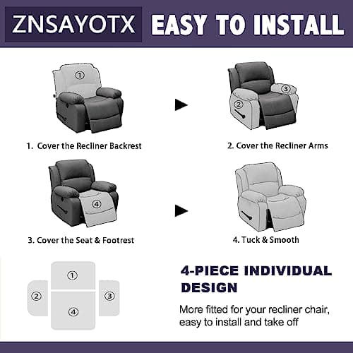 ZNSAYOTX Thicker Soft Grey Velvet Recliner Cover with Side Pockets