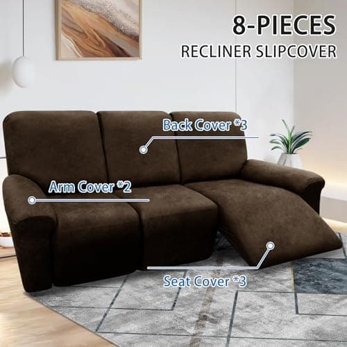 8-Piece Washable Spandex Slipcovers for Leather Look 3-Seater Recliner Couch