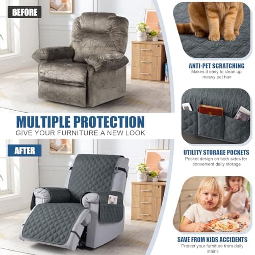 TAOCOCO 100% Waterproof Recliner Cover, Pet & Kids Washable, Dark Gray