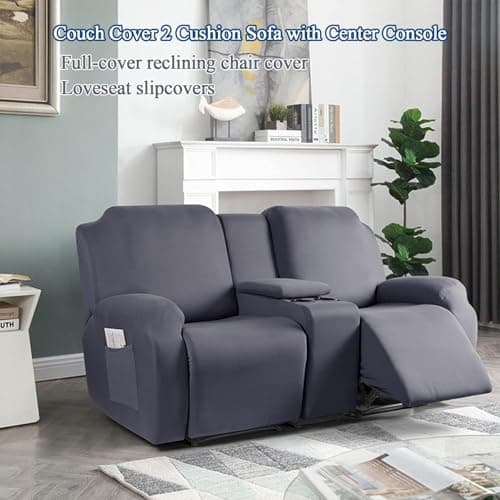Light Grey Stretch Recliner Sofa Slipcover with Console