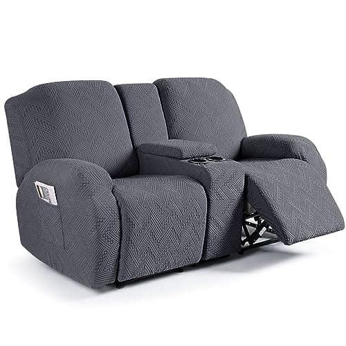 Stretch Loveseat Recliner Covers with Console and Pockets - 2 Seater, Dark Gray