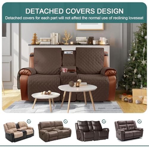 Waterproof Recliner Loveseat Cover for Double Recliner Sofa (Dark Brown)