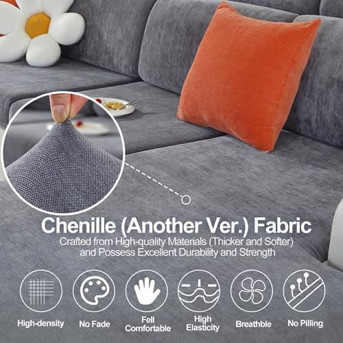 Dark Grey Stretch Chaise Cushion Cover for L-Shaped Couch
