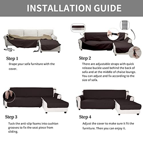 Waterproof L-Shape Sectional Couch Cover with Chaise for Pets (Large, Chocolate/Beige)