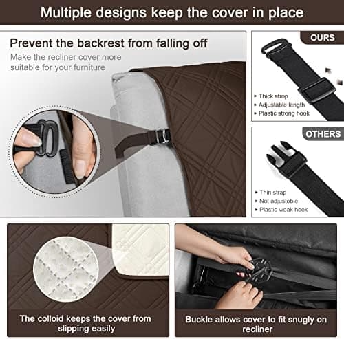 TAOCOCO 100% Waterproof Non Slip Covers for Recliner Chair with Pocket  
Best Non Slip Covers for Recliner Chairs with Pockets for Kids and Pets (2|6")  
Washable 100% Waterproof Recliner Chair Protector for Kids and Pets, OEKO-TEX Certified (2|6", C