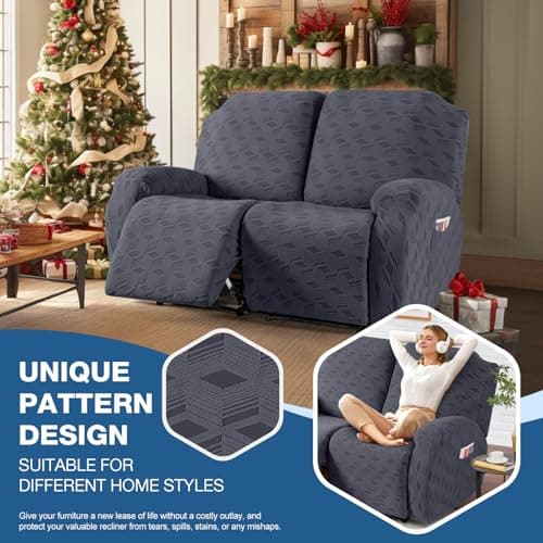 TAOCOCO Dark Grey Stretch Jacquard Recliner Loveseat Cover
