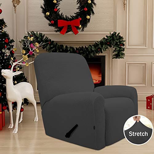 Dark Gray Recliner Stretch Sofa Slipcover 4-Pieces Elastic Bottom Furniture Protector