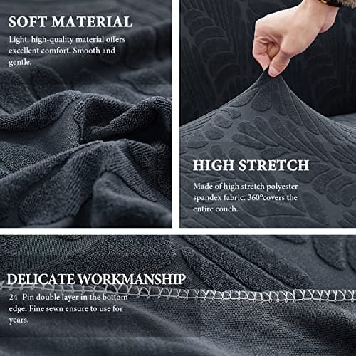 Wear-Resistant L-Shaped Couch Cover, Dark Gray B-Leaves, 2pcs + Pillowcases