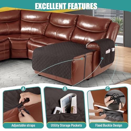 Ruaozz Chocolate L-Shaped Recliner & Chaise Sofa Cover