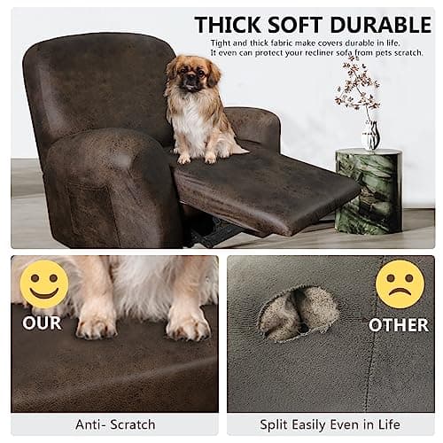 Leather Like Recliner Chair Covers, 4 Pieces for Lazy Boy, Dark Brown, Washable
