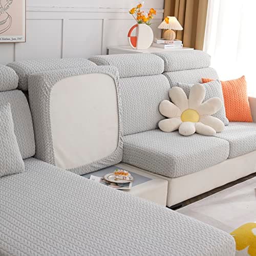 2024 Newest Universal Wear-Resistant L-Shaped Sofa Cover, Chaise Lounge Slipcover (Wheat Light Grey, Large)