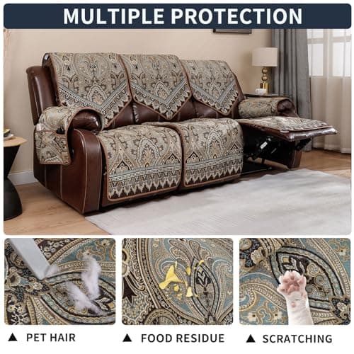 LUFEIJIASHI WaterProof 2 Seat Recliner Sofa Covers - Non-Slip, Washable, Brown, FLKF-Brown, 3 Seater