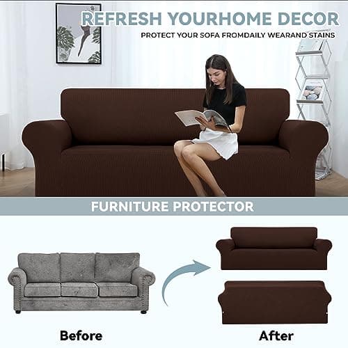 Large Brown Non-Slip Sofa Cover with Elastic Bottom