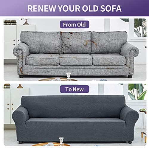 Joccun Gray Spandex Stretch Couch Cover, 3-Cushion Sofa Protector