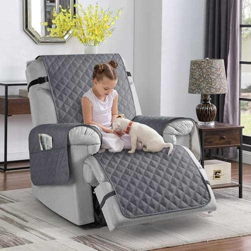 TAOCOCO Elastic Straps Washable Recliner Chair Cover, 23" Small Dark Grey
