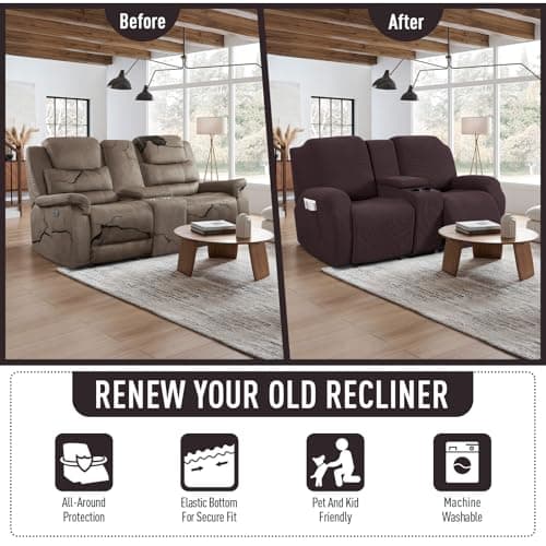 TAOCOCO Stretch Reclining Loveseat Cover, Chocolate Jacquard Pattern