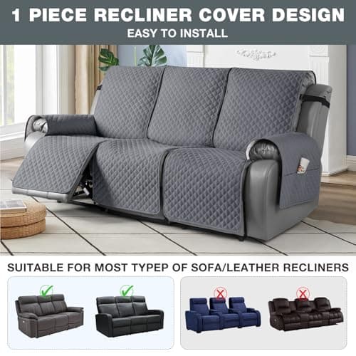 TAOCOCO Anti-Slip Leather Recliner Sofa Cover, 3 Seater, Dark Grey