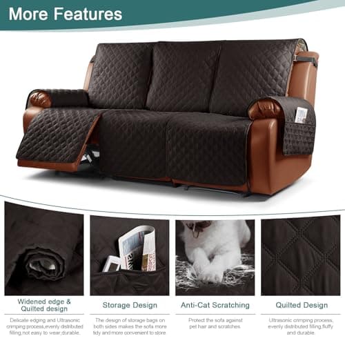 Ruaozz Dark Coffee 3 Seater Waterproof Recliner Sofa Cover