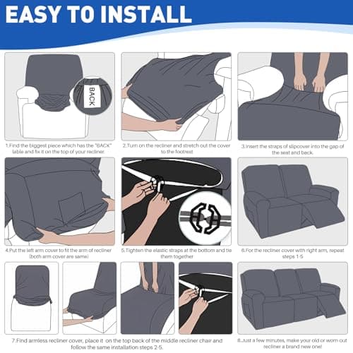 MAXIJIN Waterproof Recliner Couch Cover, Dark Gray