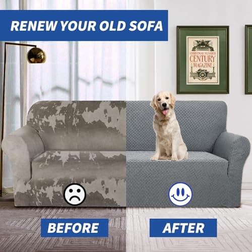 YEMYHOM High Stretch Jacquard Couch Cover, Pet-Proof Light Gray Slipcover for 3-Cushion Sofa