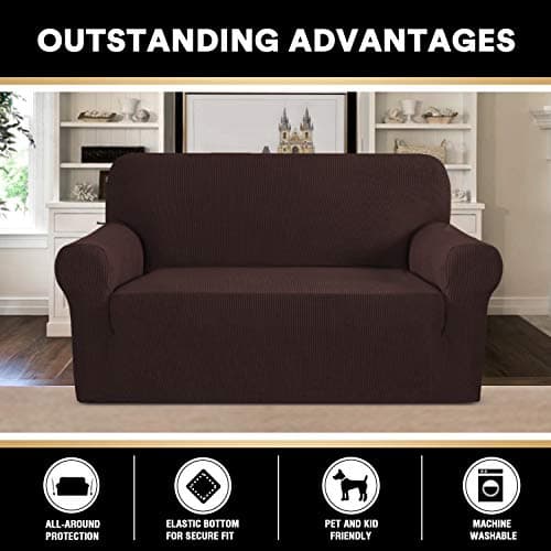 PrinceDeco Stretch Loveseat Sofa Cover, Brown, Washable Pet Friendly