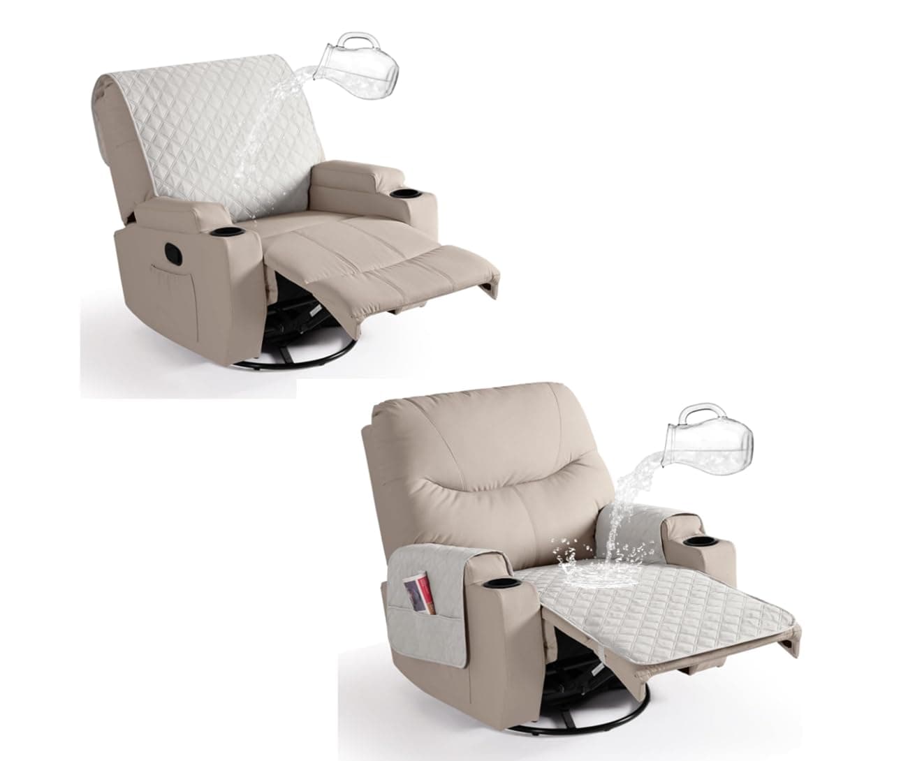 Ruaozz Upgraded Waterproof Recliner Chair Covers - Beige