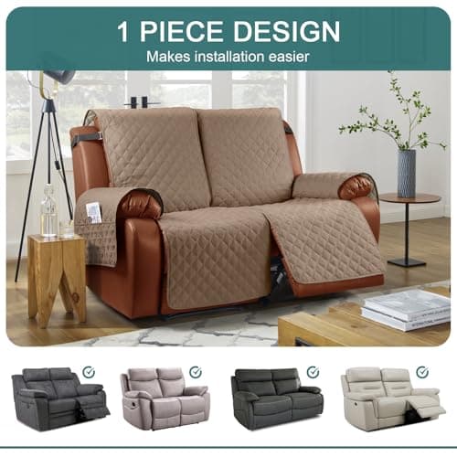 Ruaozz Waterproof Recliner Sofa Cover for Kids, Dogs, Pets (Light Brown, 2 Seater)