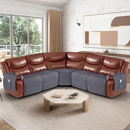 Waterproof Oversized Couch Covers for Reclining Sectional Sofas with Pockets - Dark Grey (5 Seat)