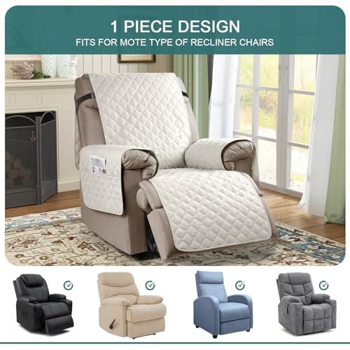 Ruaozz Beige 1-Piece Waterproof Recliner Sofa & Chair Cover with Elastic Straps