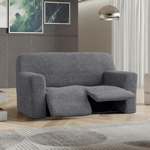 PAULATO Recliner Loveseat Cover - 2 Seater Form Fit Stretch Protector - Microfibra Dark Grey