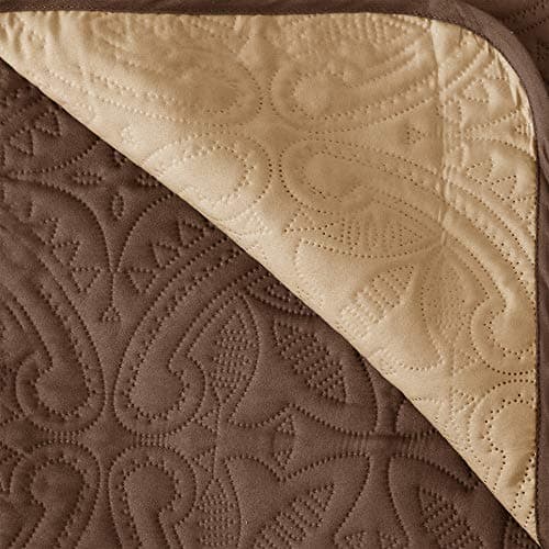 Great Bay Home Taupe Scallop Print Stain Resistant Recliner Cover — Solid - Chocolate / Taupe