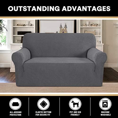PrinceDeco Stretch Loveseat Sofa Cover, Gray, Pet Friendly&Washable