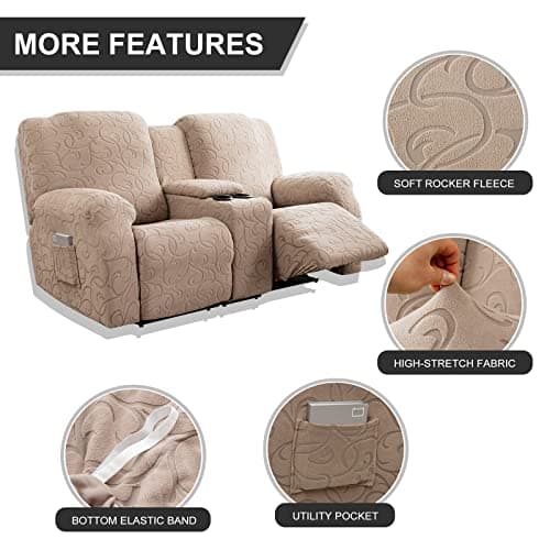 Tuape Stretch Reclining 2 Seater Loveseat Cover with Center Console and Pockets