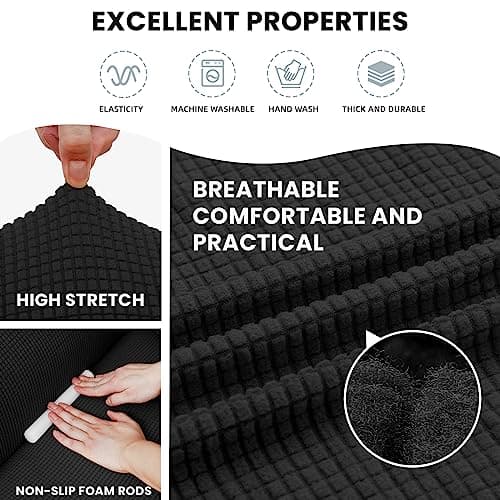 Oversized Sofa Slipcovers for 3 Cushion Couch with Elastic Bottom, Suitable for Kids and Pets (X-Large, Black)