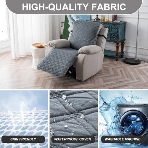 Waterproof Recliner Chair Covers, Dark Grey, Non-Slip Pet Protector