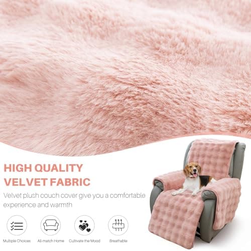 Thick Plush Rabbit Recliner Chair Cover, Non-Slip & Elastic Straps, Furniture Protector