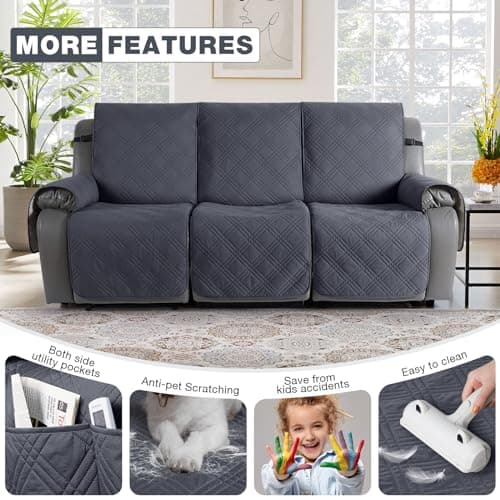 TAOCOCO Waterproof Recliner Sofa Cover, Dark Grey, 3 Seater