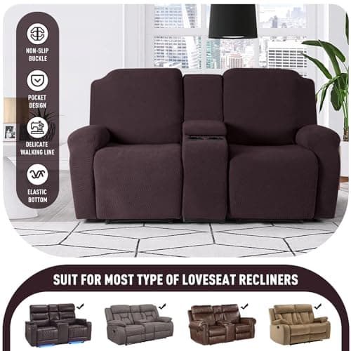 KinCam Loveseat Recliner Slipcover with Middle Console, Chocolate Stripe Protector (2 Seat Couch)
