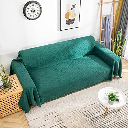 AIVIA Loveseat Cover Sheet Blanket for 2 Seater Couches with Armrest — Blackish Green