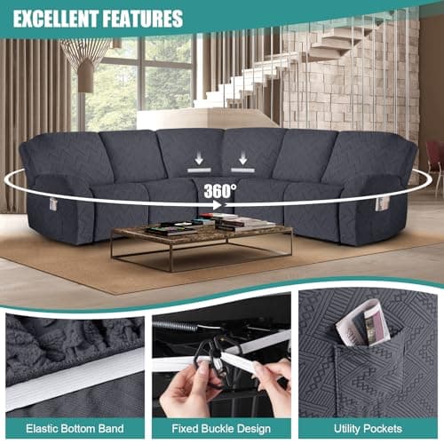 Ruaozz Dark Gray L Shape Stretch Recliner and Left Chaise Cover