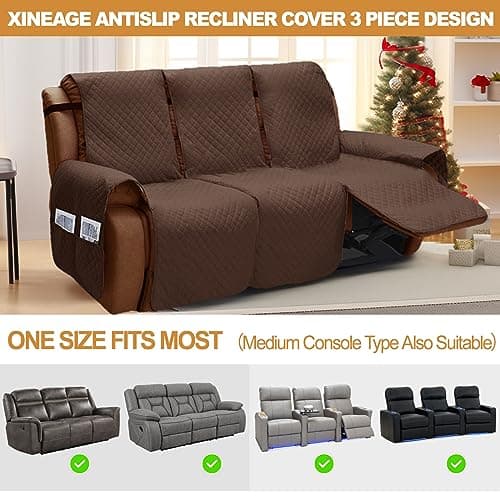 XINEAGE Coffee-colored Water Resistant 3 Seat Recliner Cover with Pockets