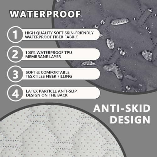 100% Waterproof Loveseat Recliner Cover with Center Console, Pets & Kids Protector (Grey)