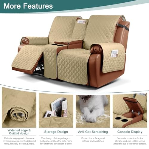 Ruaozz Waterproof Recliner Loveseat Cover with Console for Pets and Kids