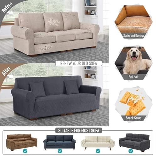 Ruaozz Stretch Sofa Cover for 3 Cushion Couch (3 Seater, Dark Gray)