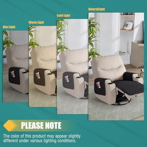 Ruaozz Waterproof Recliner Chair Covers with Arms, Washable for Reclining Chair, Black